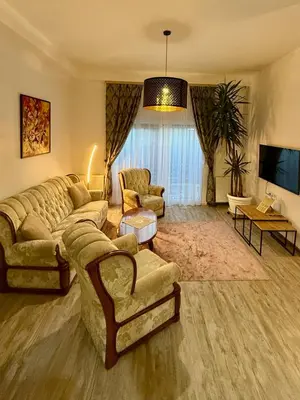 a living room with a couch and chairs and a tv at Apartman Tanzanija Bihać in Bihać