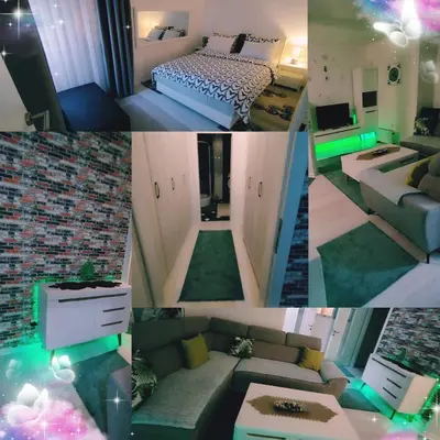 a collage of four pictures of a room at Apartman San in Bihać