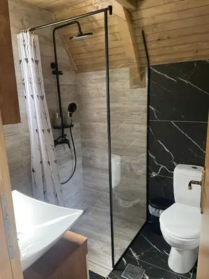 a bathroom with a shower and a toilet at Planinska kuća Marko in Vlasic