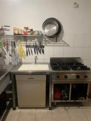 a kitchen with a stove and a counter with utensils at Dragon's Lodge in Visoko