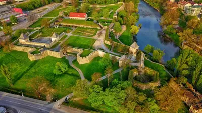 an aerial view of a castle and a river at Apartmani Kastel 4 in Hiseti