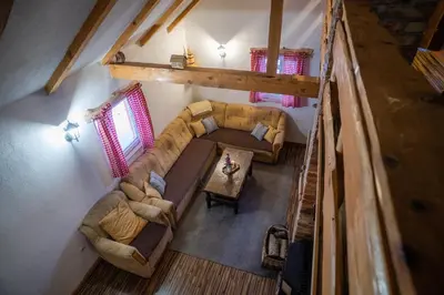 an overhead view of a living room in a house at Planinska Kuća OBLAK in Kupres