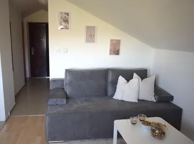 a living room with a couch and a table at Apartman Panorama in Tomislavgrad
