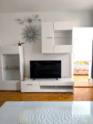 a living room with a tv and a fireplace at Apartment Sneki Banja Luka in Banja Luka