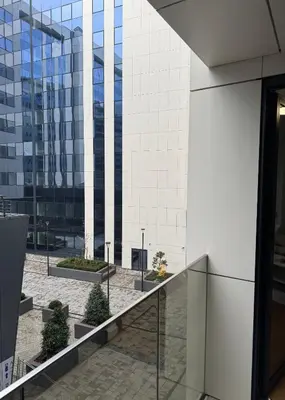 a view from the lobby of a building at Apartman MB in Banja Luka