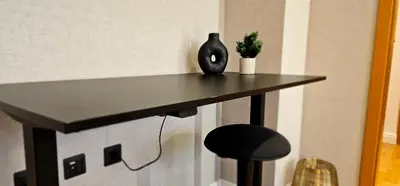 a black table with a vase and a plant on it at Aleja Dua in Banja Luka