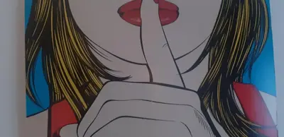 a painting of a woman with her hand on her face at Apartment CenterZeroZone in Banja Luka