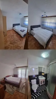 two pictures of two beds in a room at Villa Alejna in Gradačac