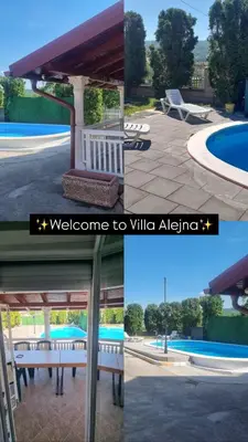 a collage of four pictures of a swimming pool at Villa Alejna in Gradačac