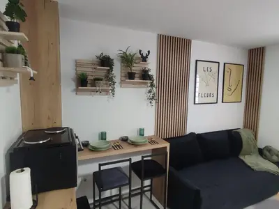 a living room with a couch and a table with plants at Studio apartman Čolić - Kupres in Kupres