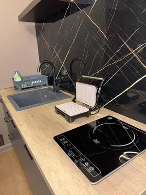 a kitchen with a counter with a phone on it at Apartman Iris in Banja Luka