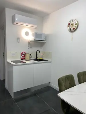 a kitchen with a sink and a counter top at Kastel Apartmani in Banja Luka