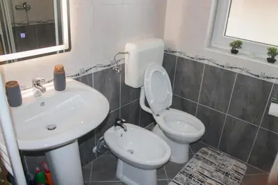 a bathroom with a toilet and a sink at Apartman Kovačević Vlašić in Vlasic