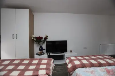 a living room with two beds and a tv at Villa Mali Vuk in Banja Luka