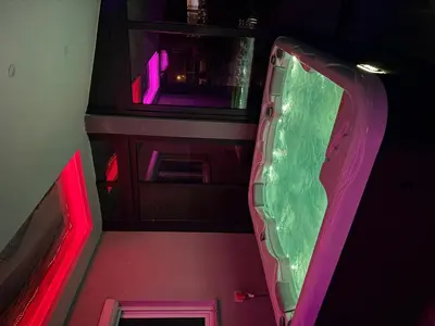 an overhead view of an aquarium with pink and green at Villa Mali Vuk in Banja Luka