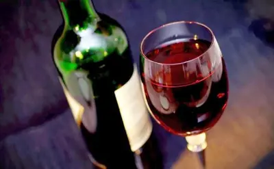 a bottle of wine and a glass of red wine at Dnevna Soba in Doboj