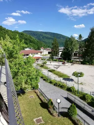 a view of a park with a parking lot at Premium Apartment in Fojnica