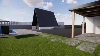 a rendering of a house with a black roof at Vikendica sa bazenom HUZUR in Cazin