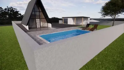 a rendering of a swimming pool in a house at Vikendica sa bazenom HUZUR in Cazin