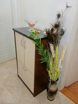 a table with a counter with plants in a room at Apartman Doboj in Doboj