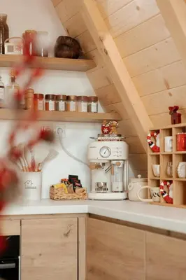 a kitchen with a coffee maker on a counter at Hygge house in Banja Luka