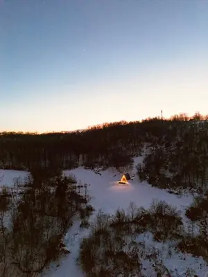 a tent in the snow in a snowy field at Hygge house in Banja Luka