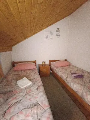 a bedroom with two beds and a wooden ceiling at Relaks dream in Vlasic