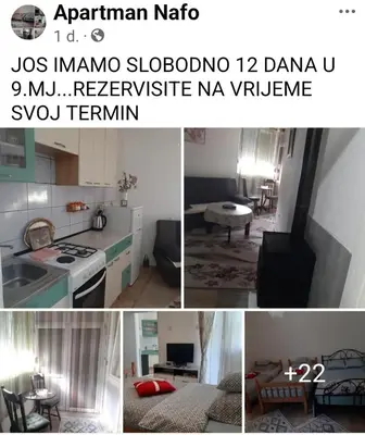 a collage of photos of a kitchen and a living room at Apartman Nafo in Bihać