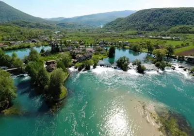 an aerial view of a river with rapids at Luxury Villa Tale - Una in Ripač