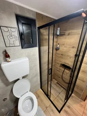 a bathroom with a toilet and a shower at Vila Jezero-Jajce in Jezero