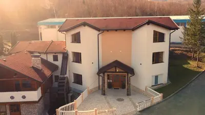 an aerial view of a large white house at Wellness Spa Hotel Zeleni Raj in Banja Luka
