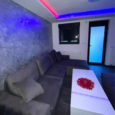 a living room with a couch and a table at Villa Imperia for rent - Banja Luka Krupa na Vrbasu in Krupa na Vrbasu