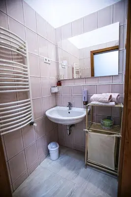 a bathroom with a sink and a mirror at Apartman Eden Bihać in Bihać