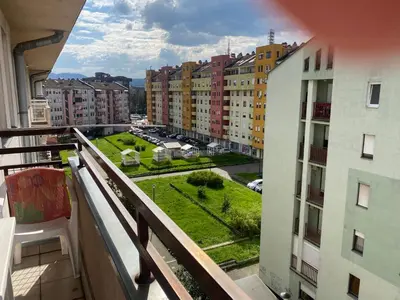 a balcony with a view of a city at Apolon I Apartment in Banja Luka