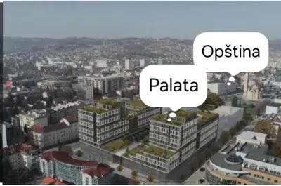 an overhead view of a city with the words osicina and palica at Palata Suite in Banja Luka