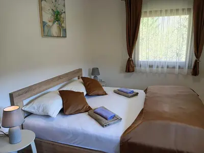 a bedroom with two beds and a window at Vila Medo in Kulen Vakuf