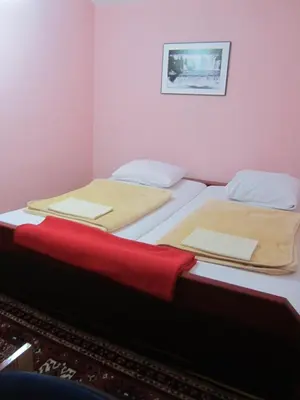 two beds sitting next to each other in a room at Bravo Guest House in Bihać