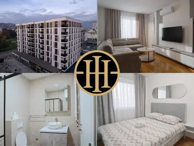 a collage of three pictures of a hotel room at Hedonist Garden Luxury Apartments in Doboj