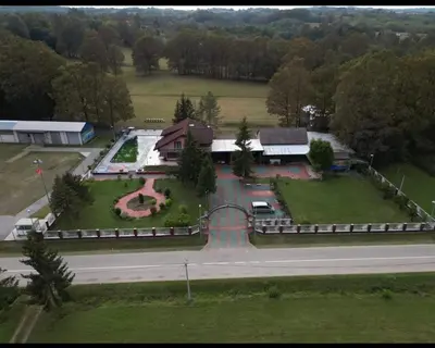 an aerial view of a building with a park at Camping Stevin ranc in Bosanska Dubica