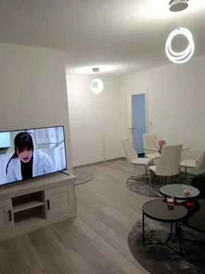 a living room with a large flat screen tv at Sokak Apartman in Bihać