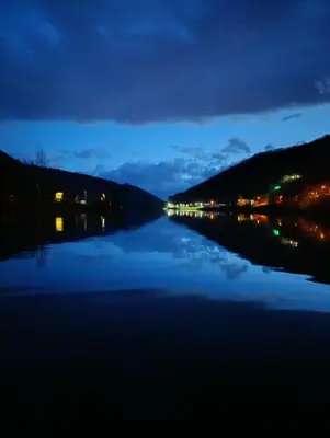 a view of a river at night at Vikendica Ajlin in Spahići
