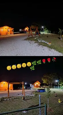two pictures of a park at night with lights at Vikendica Ajlin in Bihać