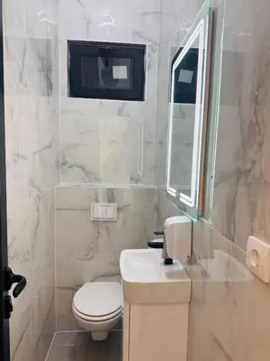 a bathroom with a toilet and a sink and a mirror at Villa Happiness in Banja Luka