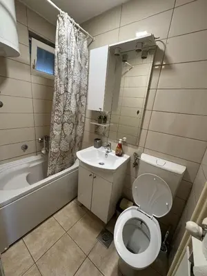a small bathroom with a toilet and a sink at Apartment Esmihan in Tuzla