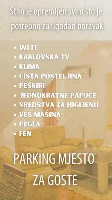 a menu for a restaurant with a table and chairs at La Casa in Prijedor