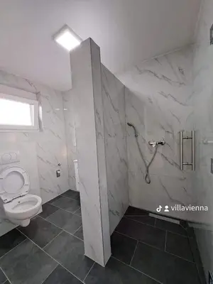 a bathroom with a toilet and a shower at Villa Vienna in Bužim