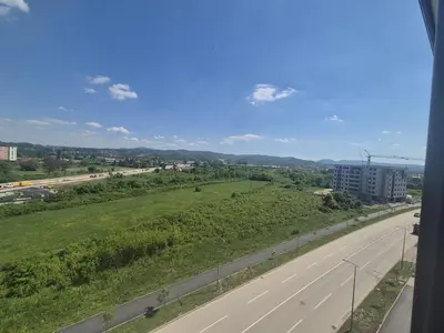 a view of a highway from a bus at Apartman Centar 8 Doboj in Doboj