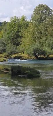 a small island in the middle of a river at Villa Sienna in Smrdan
