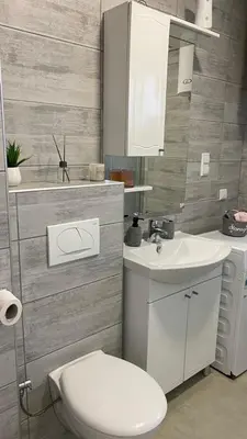 a bathroom with a white toilet and a sink at Apartman Dina in Sanski most