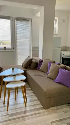 a living room with a couch and a table at Apartman Dina in Sanski most